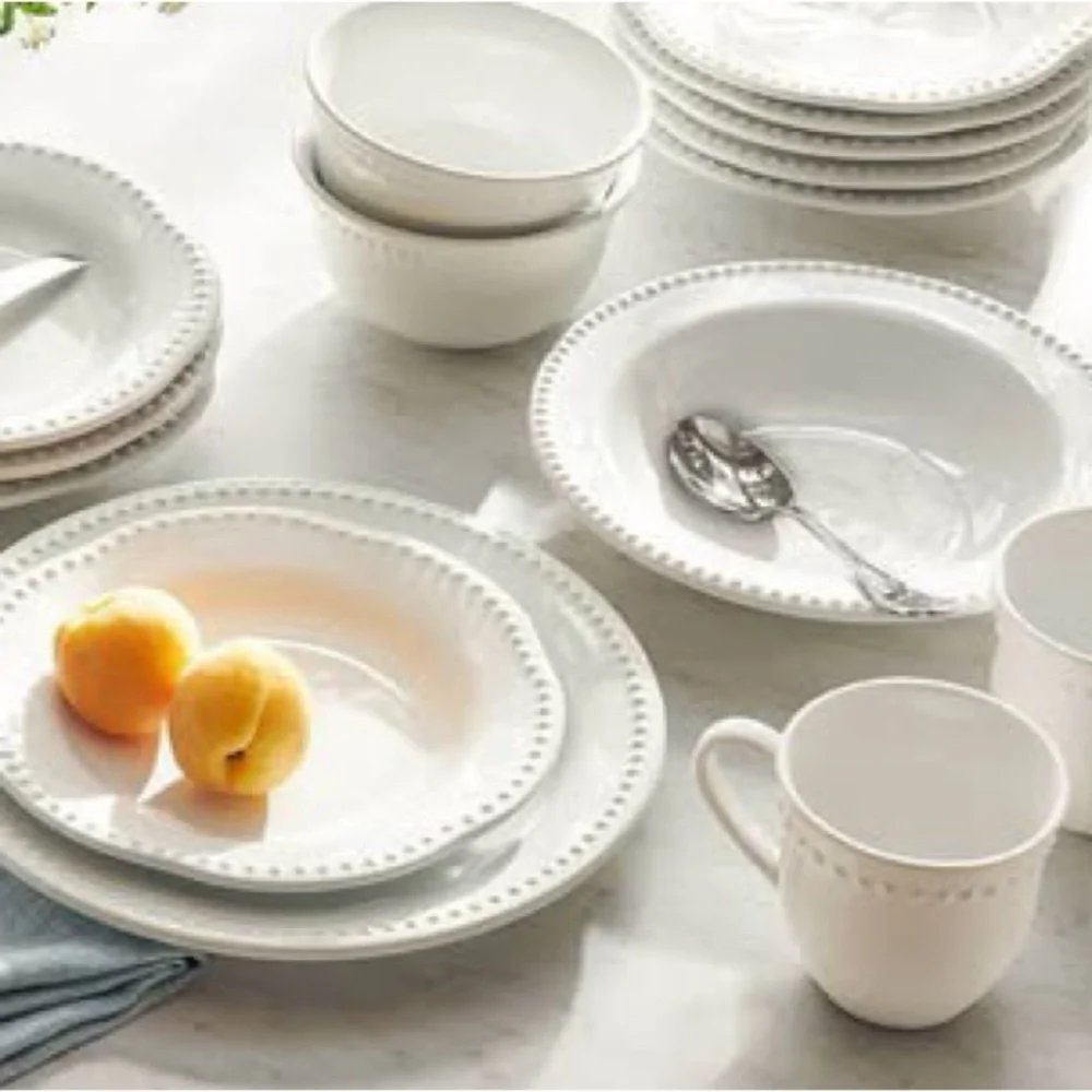 Pottery Barn | Emma Beaded Stoneware Mugs/ White set 4
